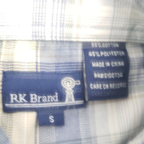RK Brand Mens Shirt Size Small Western Pearl Snap 2 Pocket Blue Plaid Short Slv - Picture 8 of 9